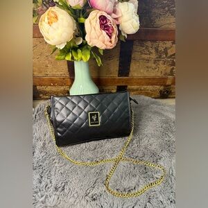 Younique - Quilted Black Crossbag, Shoulder Bag, Purse with Gold Chain Strap